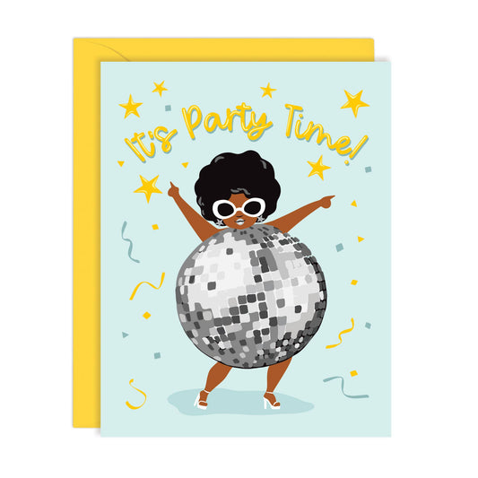 Lucy Loves Paper - Party Time | 70s Disco Ball Girl Birthday Card (A2)