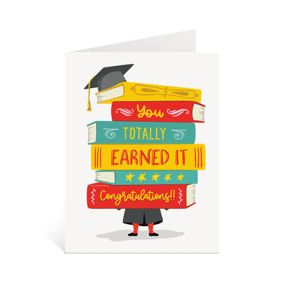 Lucy Loves Paper - You Totally Earned It - book pile graduation card