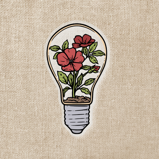 Wildly Enough - Red Flower Lightbulb Terrarium Clear Sticker