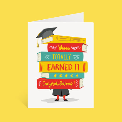 Lucy Loves Paper - You Totally Earned It - book pile graduation card