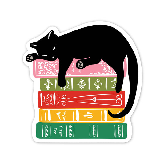 Lucy Loves Paper - Black Cat & Books Vinyl Sticker | Book Lovers Sticker