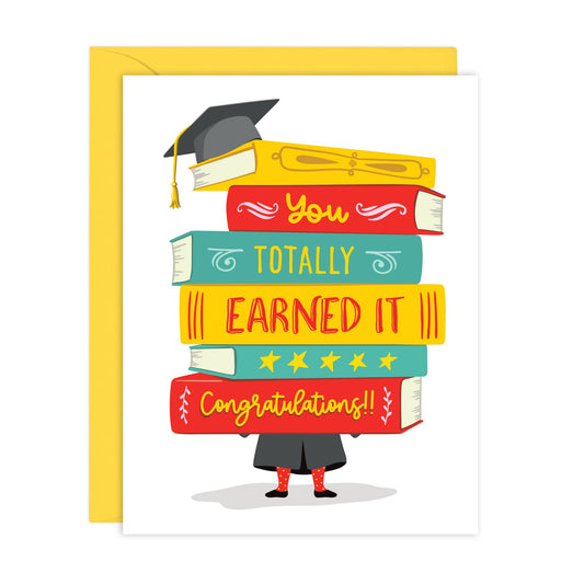 Lucy Loves Paper - You Totally Earned It - book pile graduation card