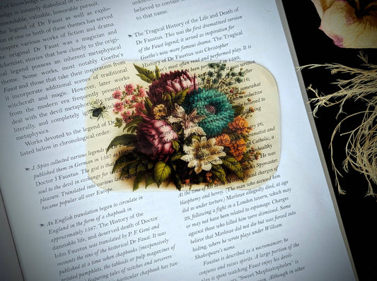 Dark Veinlet - Clear Bookmark - Vintage Wildflowers Cottagecore